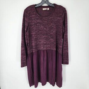 3/$25 Logo Lori Goldstein Mixed Media Knit Sweater Dress M Long Sleeves Purple